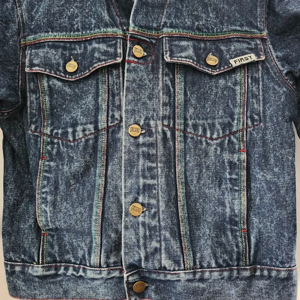 First Girls Heavy Denim Jacket with Colorful Stitching Size Medium